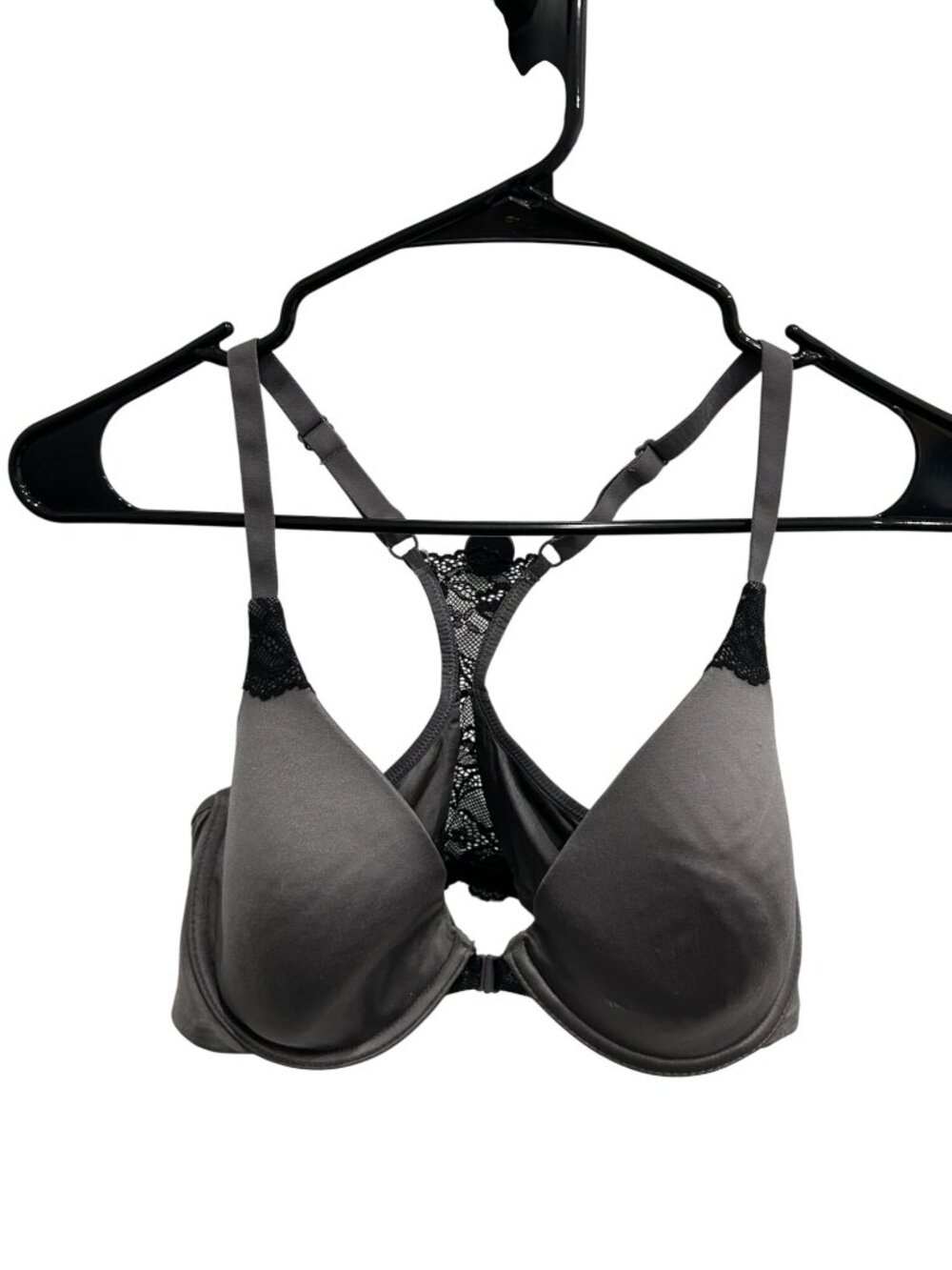 Self Expressions Maidenform Gray Push-Up Bra Size 38D Lace Racerback Retro Cozy